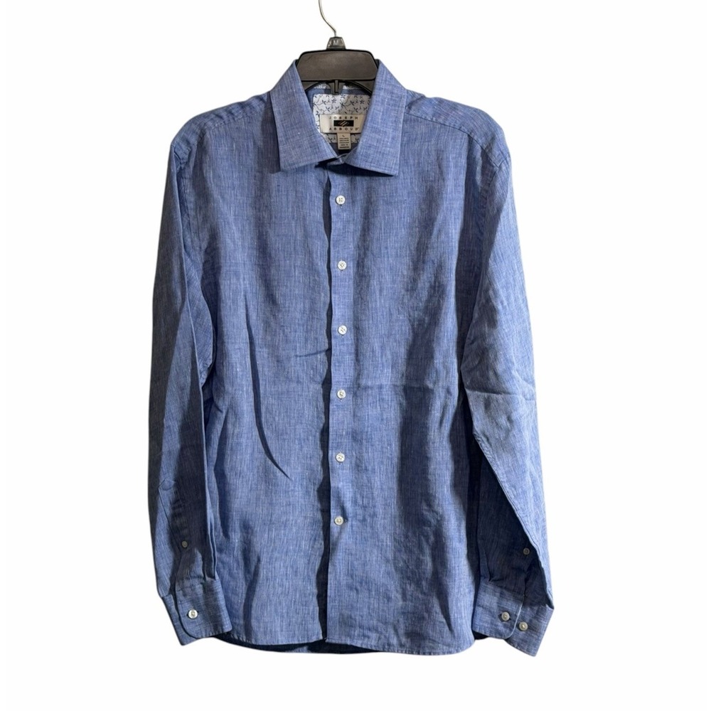 Joseph Abboud Linen Blend Shirt Mens Large Blue Long Sleeve Button Up
